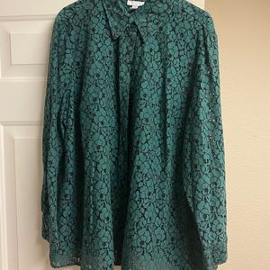 CHARTER CLUB WOMAN 24W Lace Teal Collared Button-Up Top